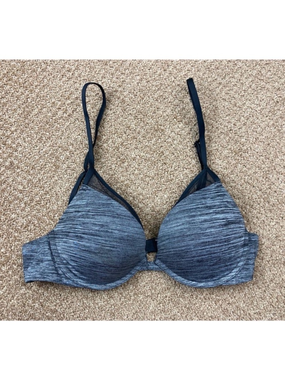Victoria’s Secret dark heathered grey padded plunge bra with black mesh